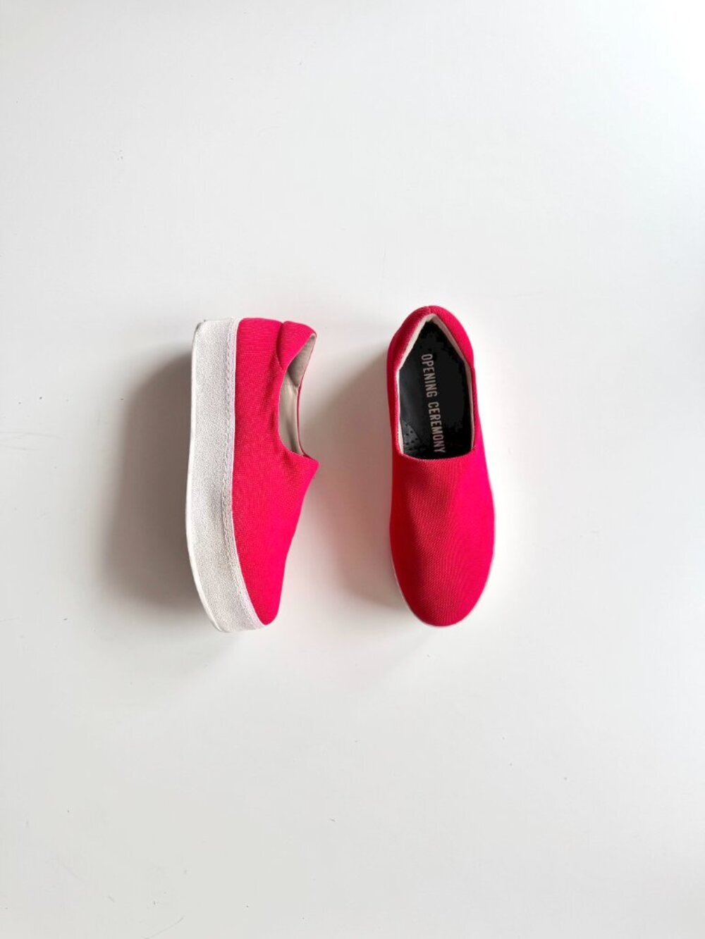 OPENING CEREMONY Cici Red Stretch Knit Platform Slip On Sneakers, Size 39